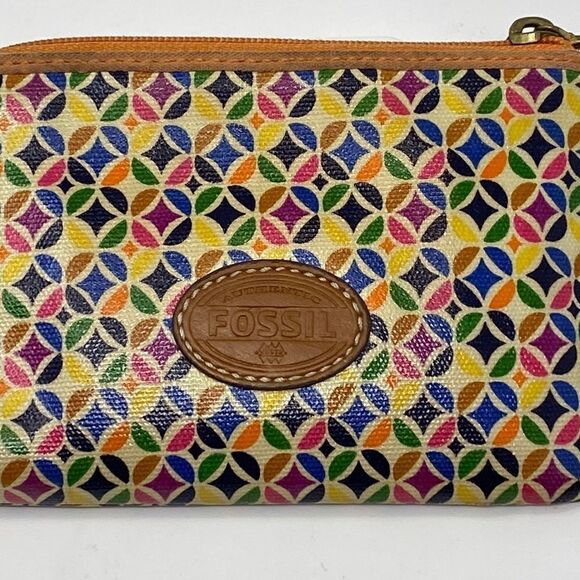 Fossil Coated Canvas & Leather Wristlet Wallet - Picture 1 of 7